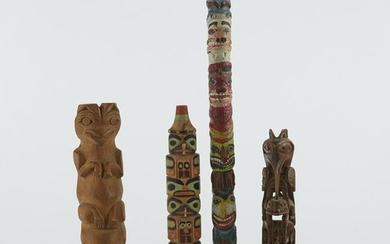 Grp: 4 Carved Pacific Northwest Totem Poles