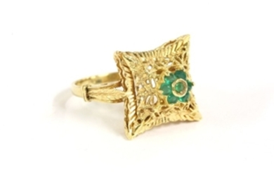 A high carat gold synthetic emerald cluster ring