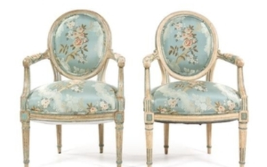 A Pair of Louis XVI Style Painted Fauteuils