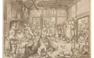 Marten van Cleve (Antwerp circa 1527-1581), Soldiers raiding a peasant's home
