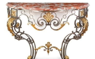 A Neoclassical Style Gilt Metal Mounted Steel Console Table