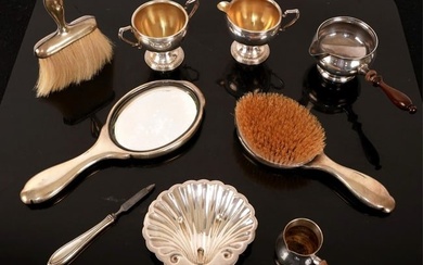 9 pcs Sterling silver - brush set, sugar creamer
