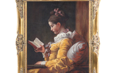 After Fragonard. "Young Girl Reading," oil