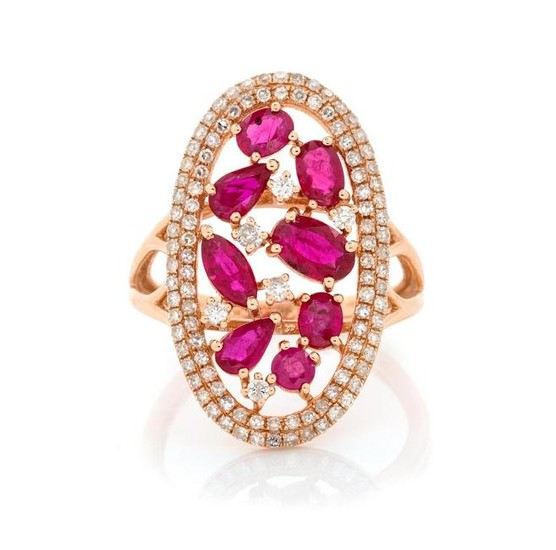 A 14 Karat Rose Gold, Ruby and Diamond Ring