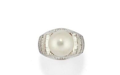 A 18K white gold, pearl and diamond ring