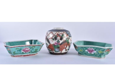 A 19TH CENTURY CHINESE FAMILLE VERTE PORCELAIN GINGER JAR to...