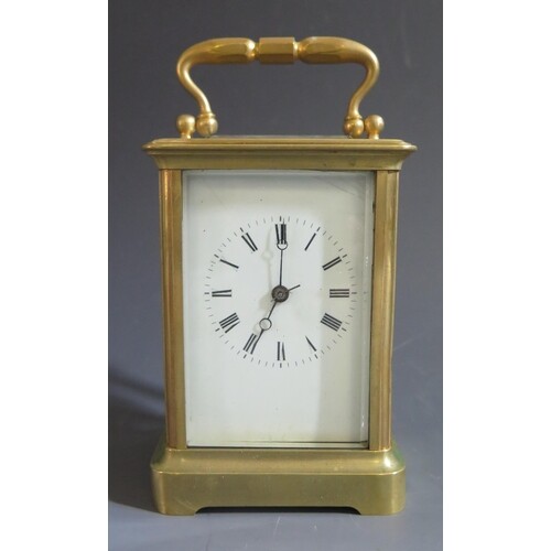 A 19th Century English Brass Carriage Clock, 15cm high inclu...