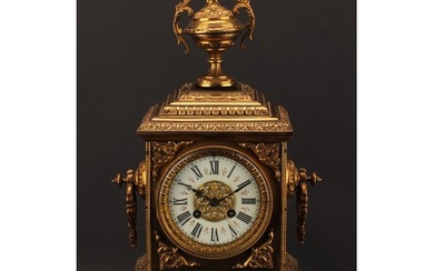 A 19th century French gilt brass table clock, 10.5cm dial in...