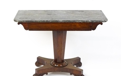 A 19thC marble topped side table with a canted pedestal abov...