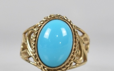 A 9ct Gold and Turquoise Dress Ring, Central Oval Cabochon S...