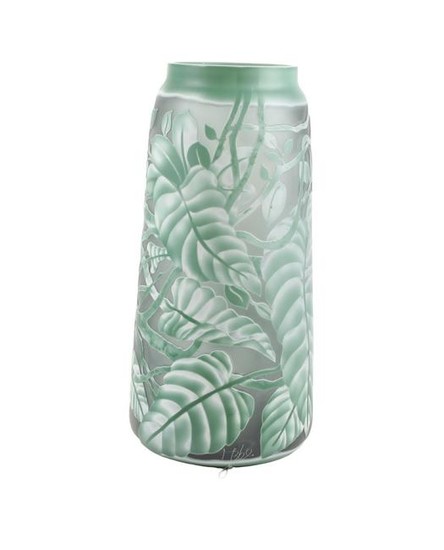 A Bohemian glass vase - Nordic design - Green leaves