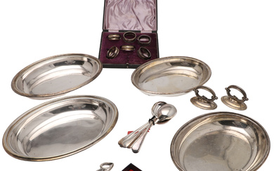 A CASED SET OF SIX SILVER NAPKIN RINGS, AND A QUANTITY OF SILVER PLATED WARES.