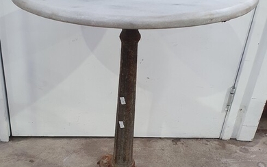 A CAST IRON AND MARBLE TOP LAMP TABLE