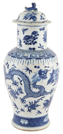 A Chinese Blue and White Porcelain Baluster Vase and