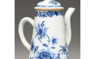 A Chinese blue and white coffee pot and cover, 18th c, of si...