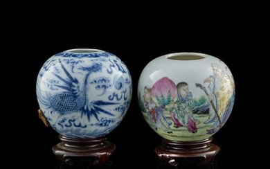 A Chinese famille rose and a blue and white water coupe, Republic period