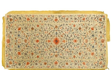 A Chinese yellow-ground embroidered 'floral' throne cover, 19th century