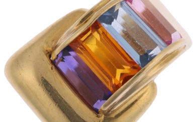 A Continental 18ct gold rainbow gem set tank ring, setting h...