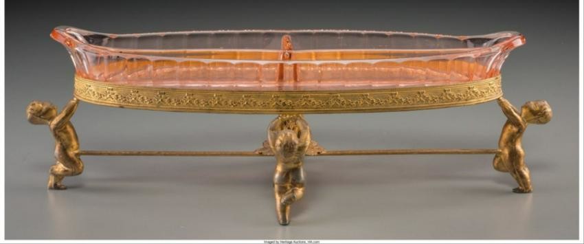 A Continental Etched Glass And Gilt Metal Serving Dish