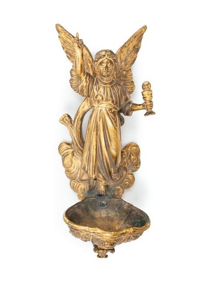 A Continental Gilt Bronze Figural Font