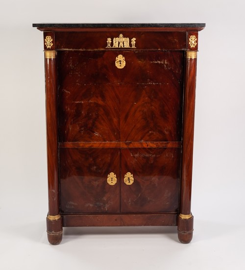 A FRENCH EMPIRE STYLE MAHOGANY SECRETAIRE A ABATTANT applied...