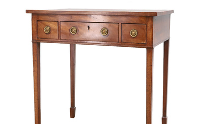 A GEORGE III AND LATER MAHOGANY SIDE TABLE.