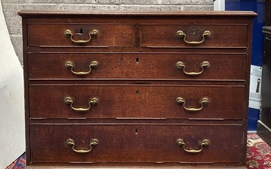 A GEORGIAN MAHOGANY CHEST OF DRAWERS, comprising two short p...