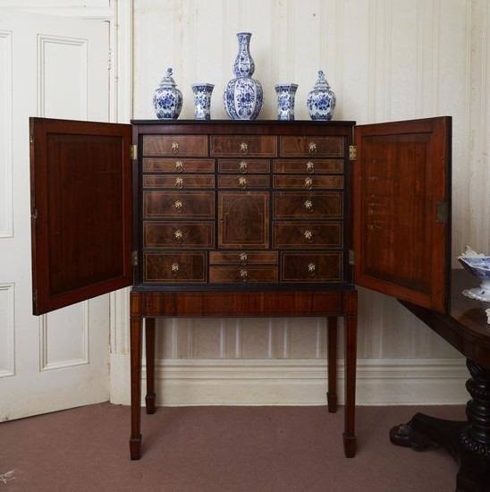 A GOOD LATE 18TH CENTURY ENGLISH COLLECTORS CABINET AND STAND