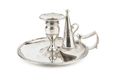 A George III silver chamberstick, with gadrooned borders, shaped angular...