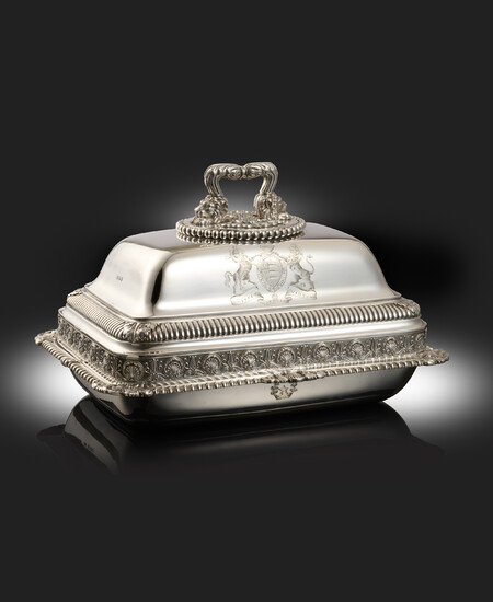 A George III silver regimental entree dish and cover from The Picton Service