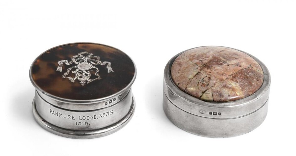 A George V Silver-Mounted Hardstone Snuff-Box and a George V...