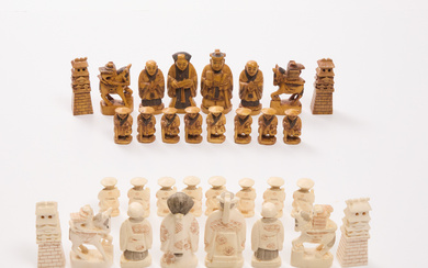 A Japanese-Style Ivory 'Figural' Chess Set, Mid 20th Century