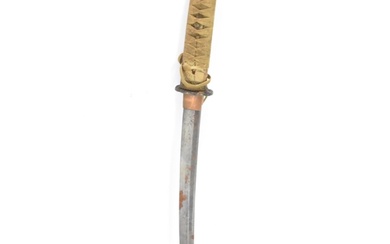 A Japanese wakizashi sword, steel blade, tsuba with gilded h...