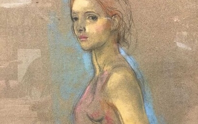 A. K. Lawrence RA. Pastel drawing of a woman in a pink dress