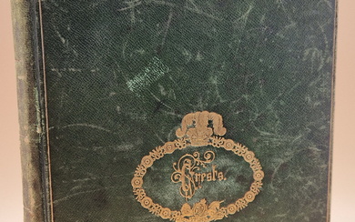 A LATE VICTORIAN GREEN LEATHER BOUND ALBUM OF ROYAL, MILITARY, NAVAL COLLEGE, AND PERSONAL CRESTS