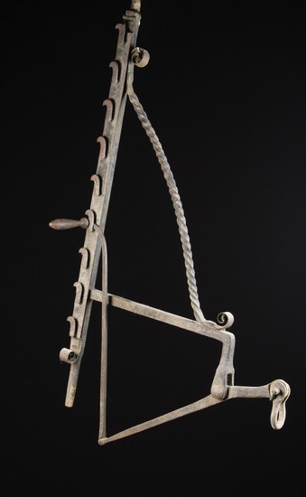 A Late 18th/Early 19th Century Wrought Iron Chimney Crane with ratchet height adjuster, 116 cm high