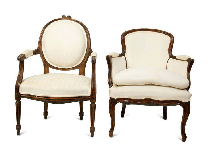 A Louis XV Style Bergere and a Louis XVI Style Fauteuil
