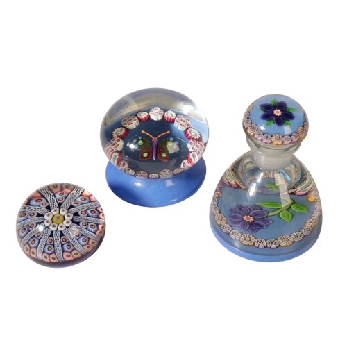 A MILLEFIORI GLASS PAPERWEIGHT 6cm high, together with a lar...