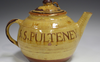 A Michael Cardew Winchcombe studio pottery teapot, circa 1929, decorated in a honey glaze, inscribed