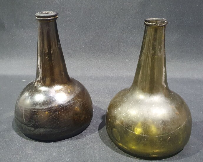 A PAIR OF 18TH CENTURY ONION BOTTLES