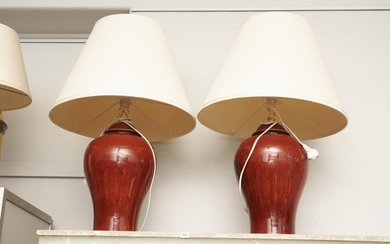 A PAIR OF CONTEMPORARY SANG DE BOUEF TABLE LAMPS, LEONARD JOEL LOCAL DELIVERY SIZE: SMALL