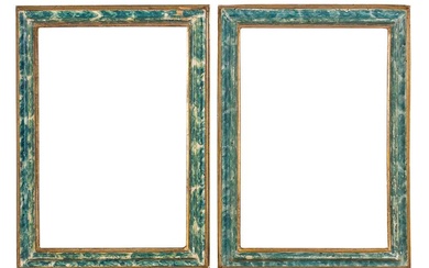 A PAIR OF ITLALIAN 17TH CENTURY STYLE CARVED, GILDED AND PAINTED FRAME