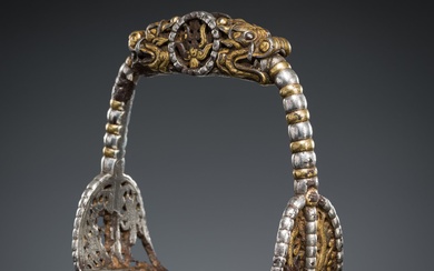 A PARCEL-GILT AND SILVERED IRON STIRRUP, YOB CHA, 15TH-18TH CENTURY