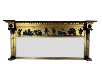 A Regency giltwood and ebonised landscape overmantel mirror&...