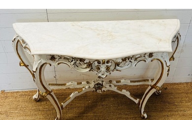 A Rocco style console table with marble shaped top (H84cm W1...