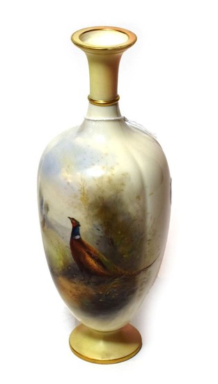 A Royal Worcester China works vase by James Stinton, decorated...