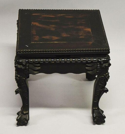 A SMALL CHINESE SQUARE FORM HARDWOOD TABLE, with carved