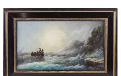 A. Stepanov. Seascape. Mooring a ship in a stormy sea....