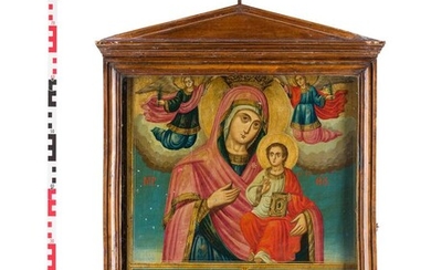 A VERY LARGE TRI-PARTITE ICON SHOWING THE HODIGITRIA MOTHER...