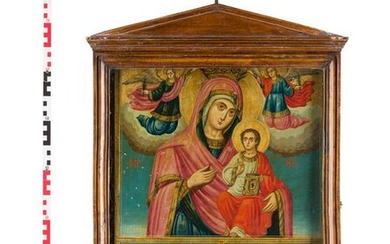 A VERY LARGE TRI-PARTITE ICON SHOWING THE HODIGITRIA